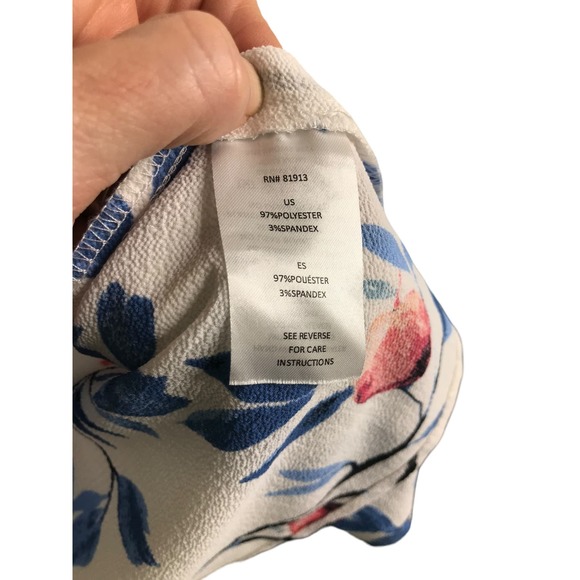 C & E Women's Blouse Sleeveless Top Blue Floral Ruffled Collar V-Neck Stretch M - Picture 7 of 7